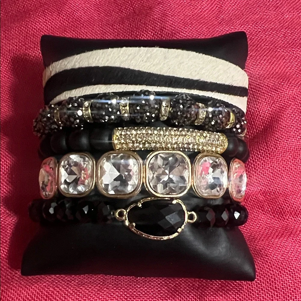 Women's Black and Clear Crystal Stackable Bracelet Set - Picture 1 of 2